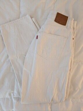 Levi's 501 '90s Jeans Off White Ecru Straight Leg Denim Size 25